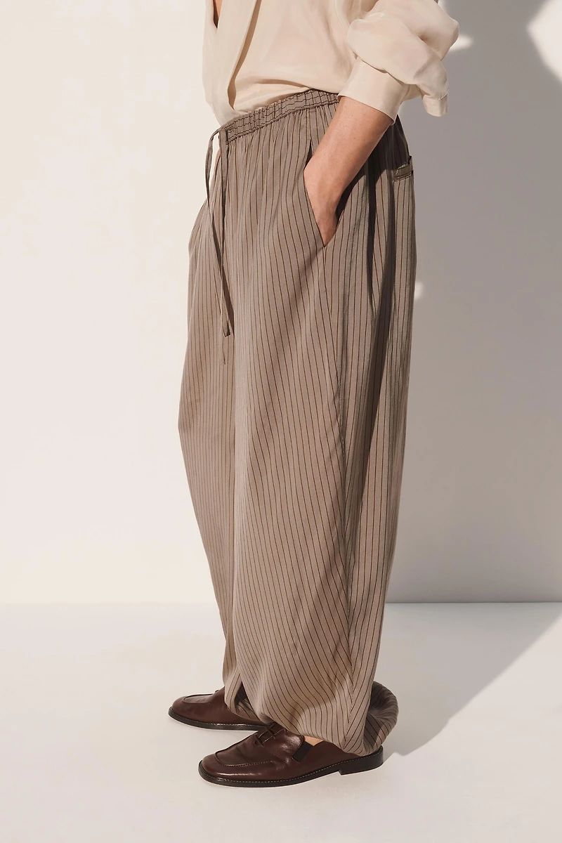 VISCOSE-CUPRO STRIPED BALLOON FIT PANTS