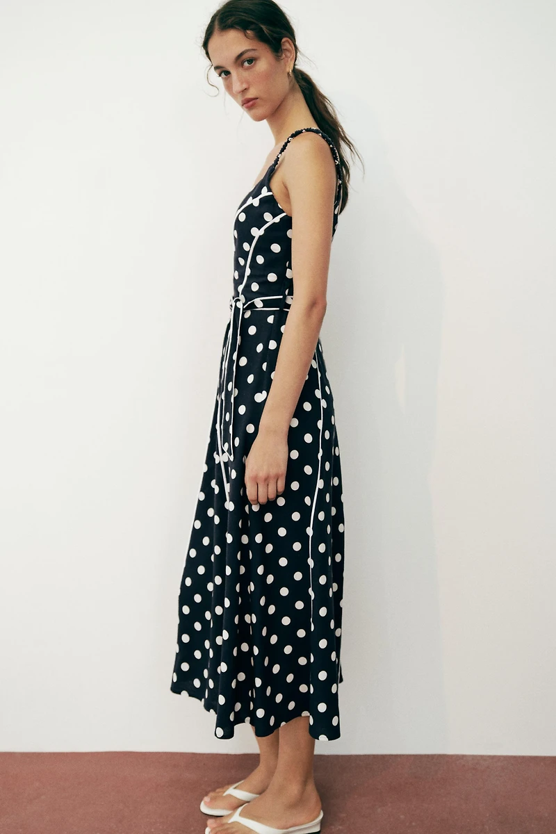 POLKA DOT BELTED MIDI DRESS