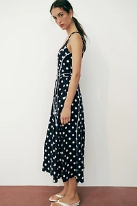 POLKA DOT BELTED MIDI DRESS