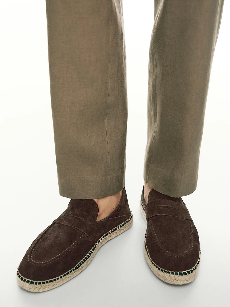 Split leather espadrilles with penny strap