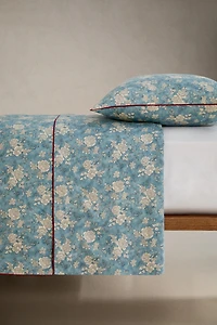 FLORAL PRINT SATEEN FLAT SHEET WITH PIPING