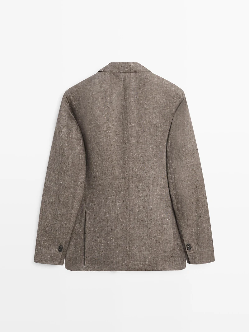 Veste de costume ajustée 100% lin chiné