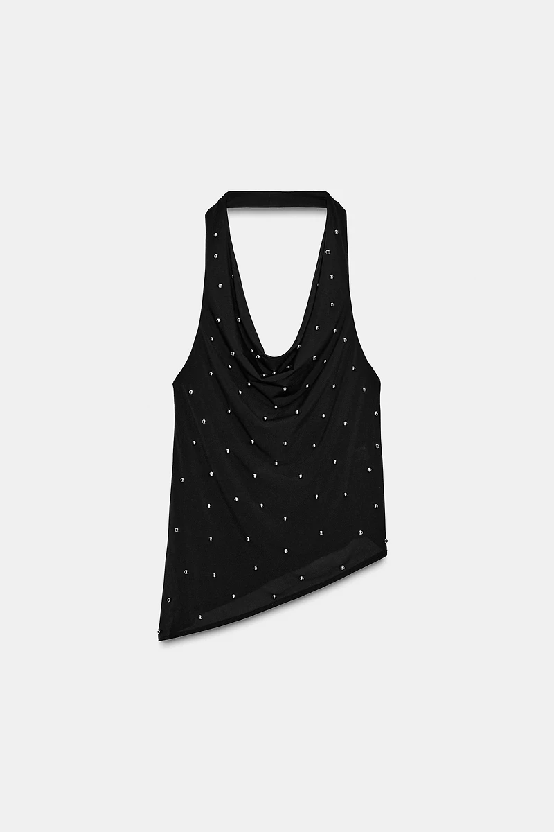 SPARKLY ASYMMETRIC HALTER TOP