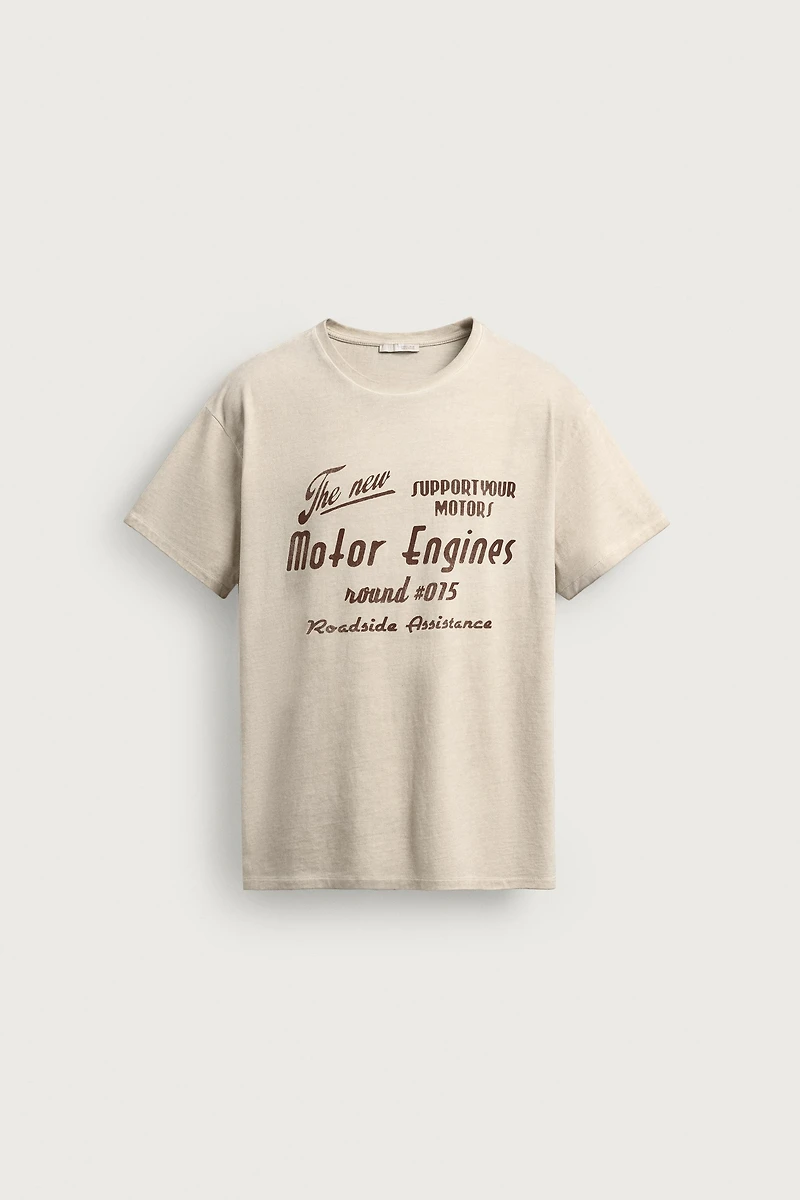 VINTAGE EFFECT TEXT PRINT T-SHIRT