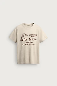 VINTAGE EFFECT TEXT PRINT T-SHIRT