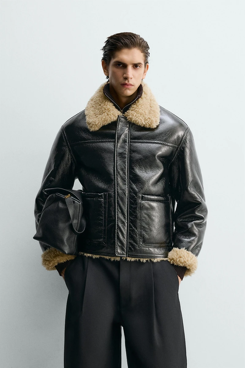 DOUBLE FACED FAUX LEATHER JACKET