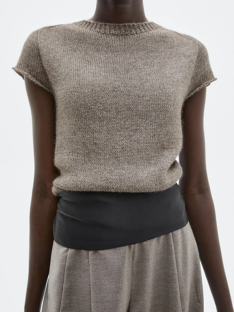 Short sleeve knit alpaca and silk sweater - LIMITED