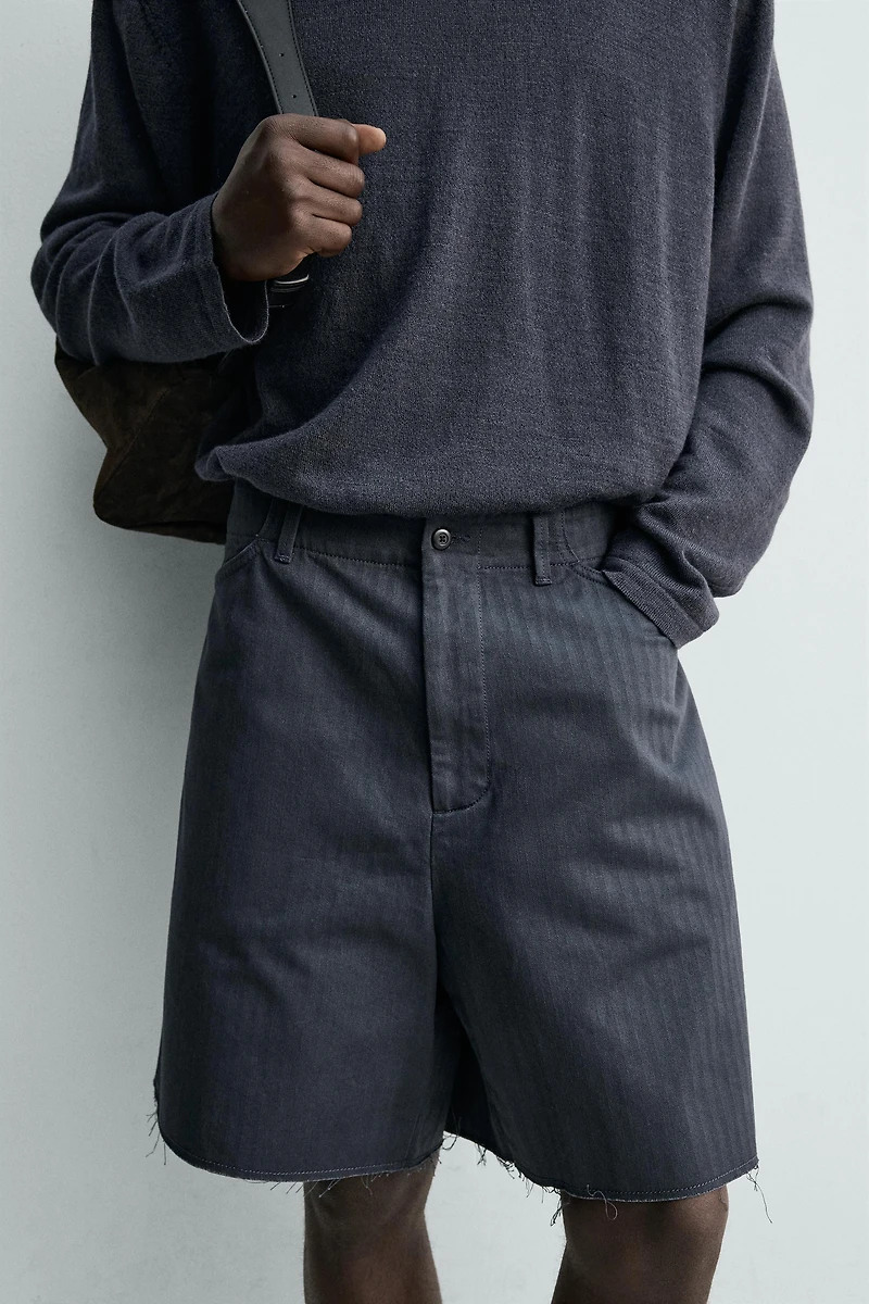 HERRINGBONE TEXTURED COTTON SHORTS
