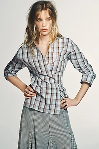 PLAID WRAP POPLIN SHIRT