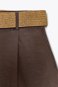 PLEATED BELT SHORTS