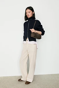 100% cotton knit cardigan with high neck detail