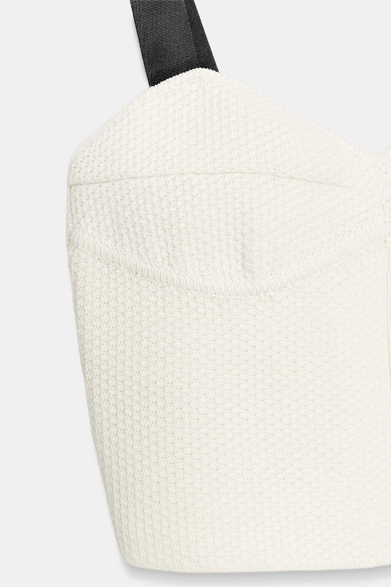 CONTRAST STRAP KNIT CROP TOP