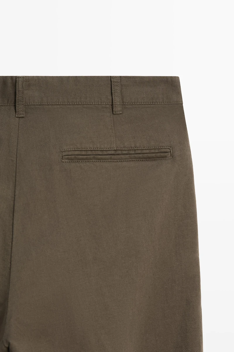 Linen and cotton straight-leg pants