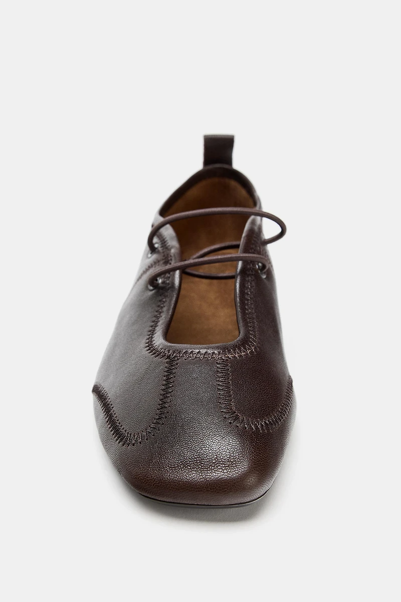 LEATHER LACE-UP BALLET FLATS