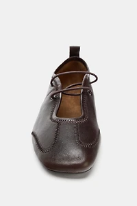 LEATHER LACE-UP BALLET FLATS