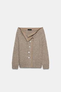 BOAT NECK KNIT CARDIGAN