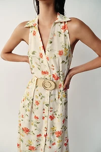 PRINTED BELTED MIDI DRESS
