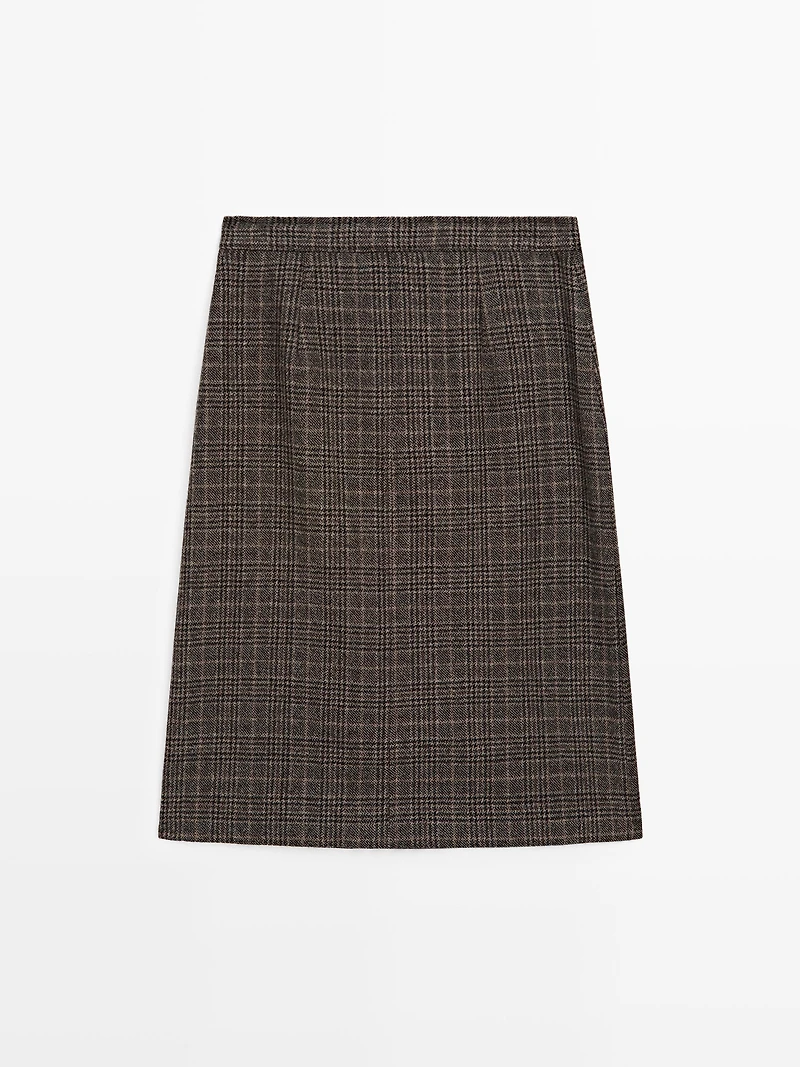100% wool check midi skirt