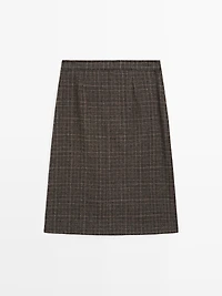 100% wool check midi skirt