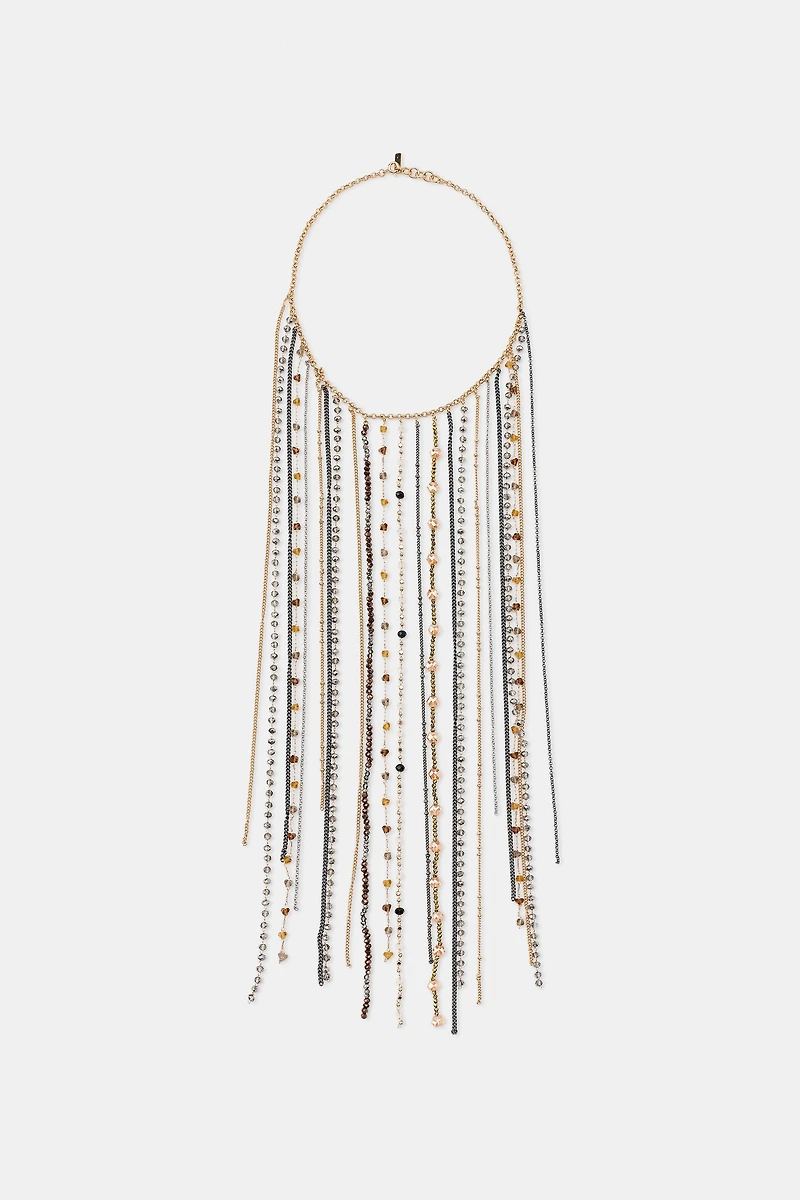 BEADED FRINGE GEM NECKLACE