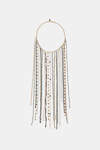 BEADED FRINGE GEM NECKLACE