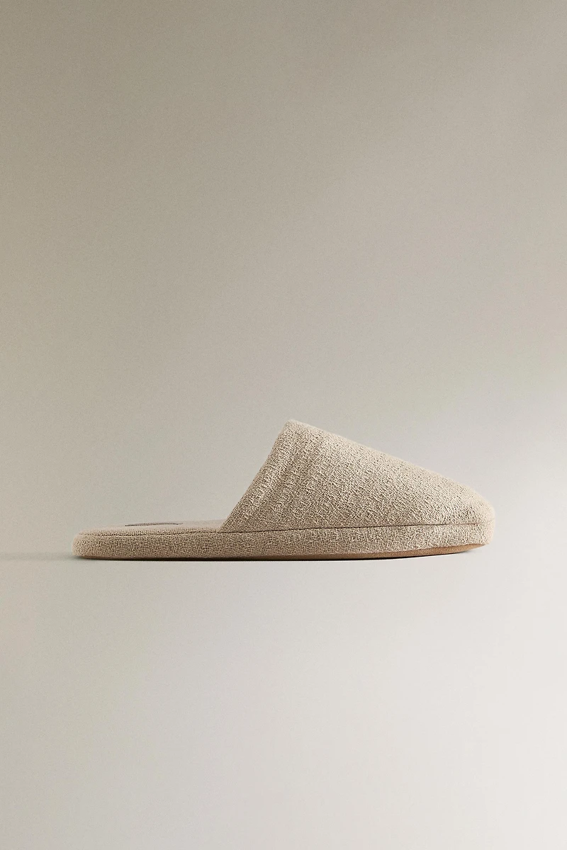 LINEN FLATFORM SLIPPERS