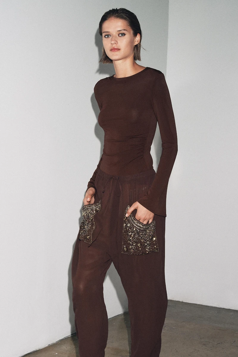LONG SLEEVE RUCHED T-SHIRT