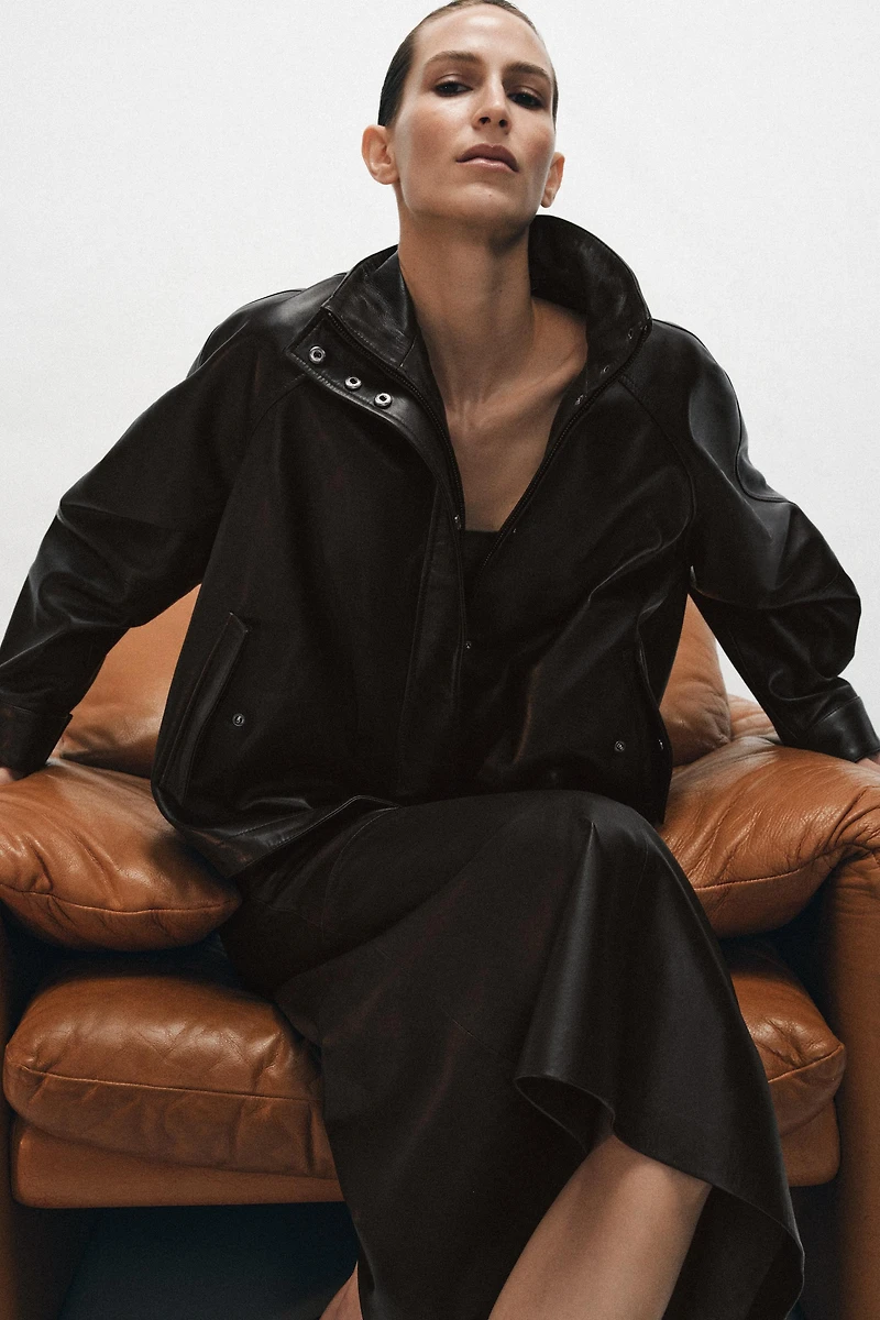 100% LEATHER BOMBER JACKET ZW COLLECTION