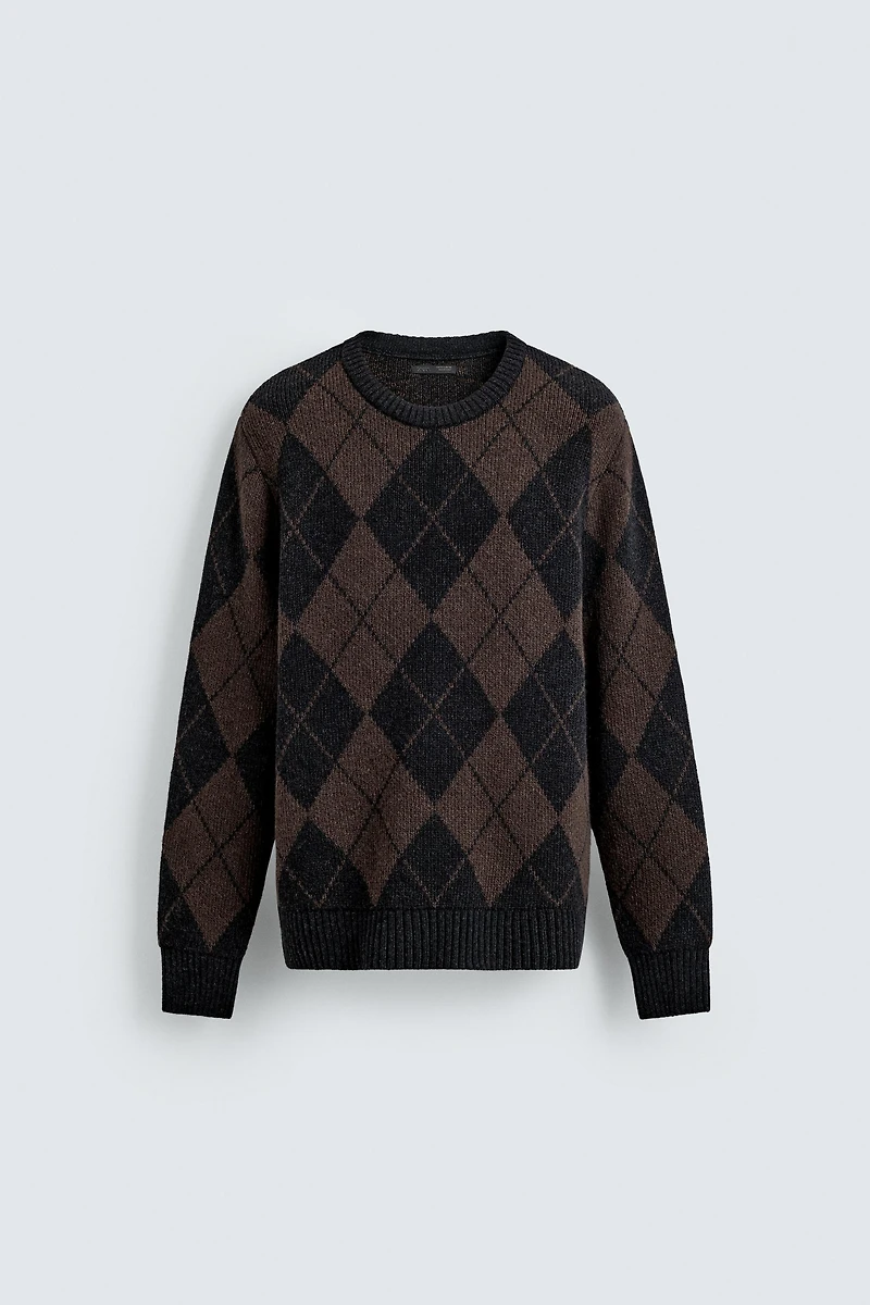 DIAMOND JACQUARD WOOL BLEND JUMPER