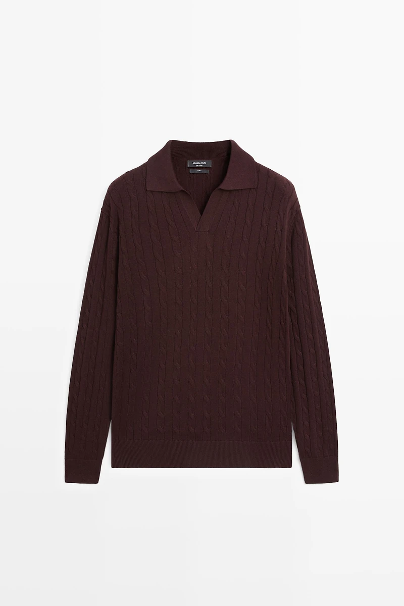 100% Cotton Cable-Knit Polo Sweater