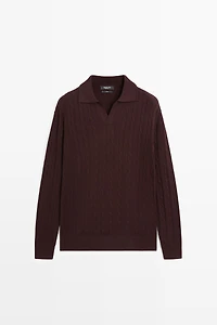 100% Cotton Cable-Knit Polo Sweater