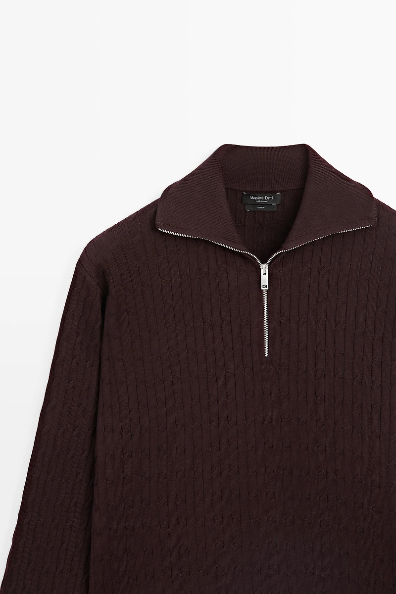 Mock neck knit zip sweater