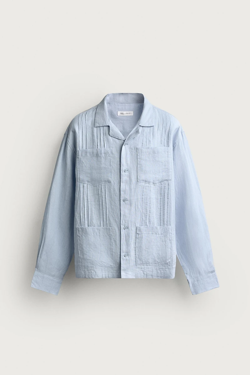 RELAXED FIT 100% LINEN PLEATED SHIRT