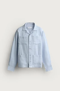 RELAXED FIT 100% LINEN PLEATED SHIRT
