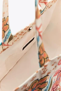 EMBROIDERED FLORAL PRINT MAXI BAG