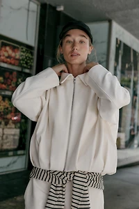 PLEATED FLEECE BOMBER JACKET