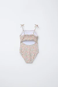 6-14 YEARS/ FLORAL HONEYCOMB SWIMSUIT