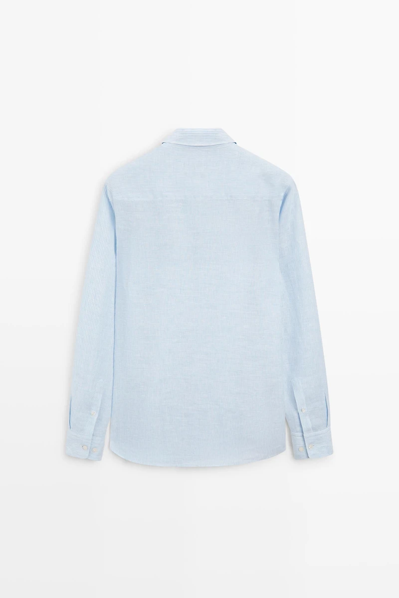 Regular fit striped melange linen shirt