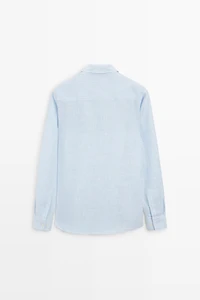 Regular fit striped melange linen shirt