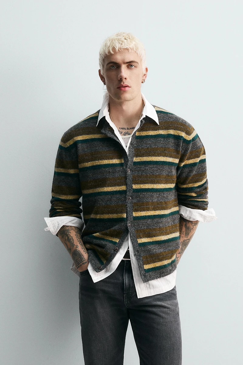 STRIPED JACQUARD CARDIGAN