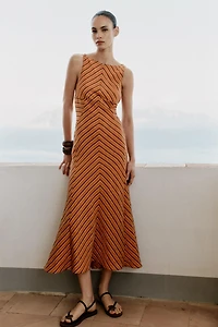 STRIPED OPEN BACK MIDI DRESS