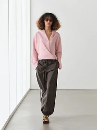 Flowing loose-fitting linen wrap blouse