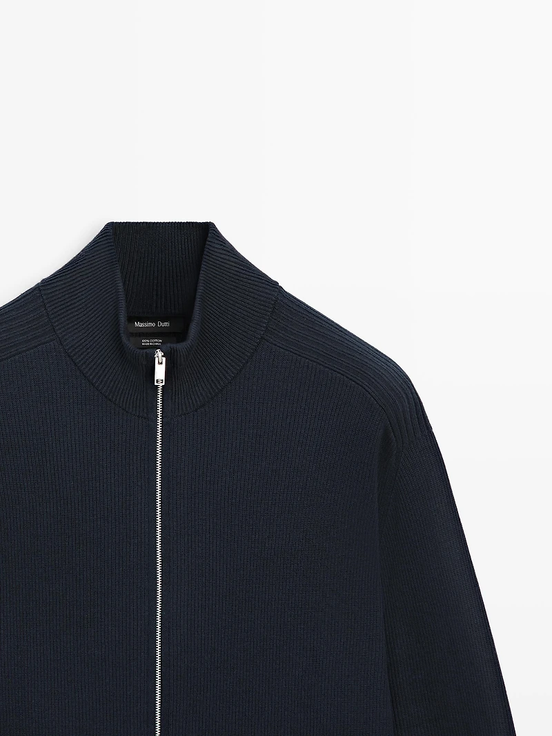 Cotton zip-up knit cardigan