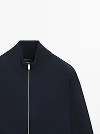 Cotton zip-up knit cardigan