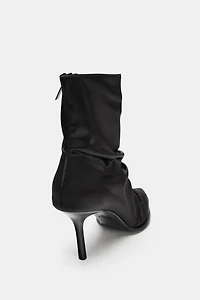 SATIN-EFFECT RUCHED HEELED ANKLE BOOTS
