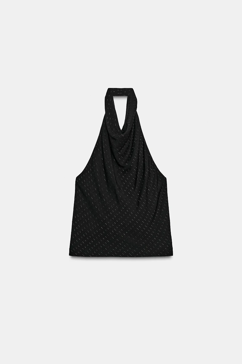 METALLIC THREAD HALTER TOP