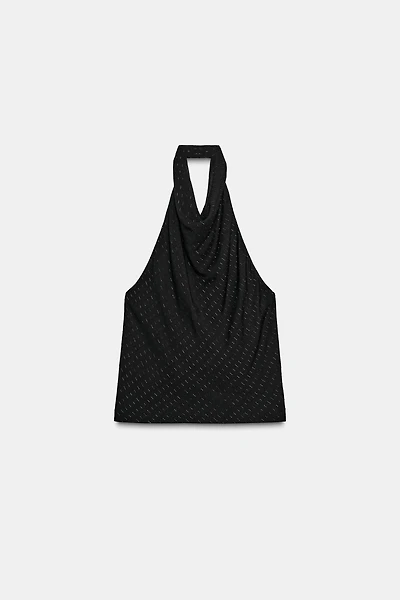 METALLIC THREAD HALTER TOP