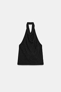 METALLIC THREAD HALTER TOP