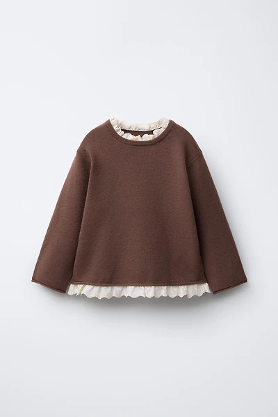 EMBROIDERED LACE KNIT SWEATER