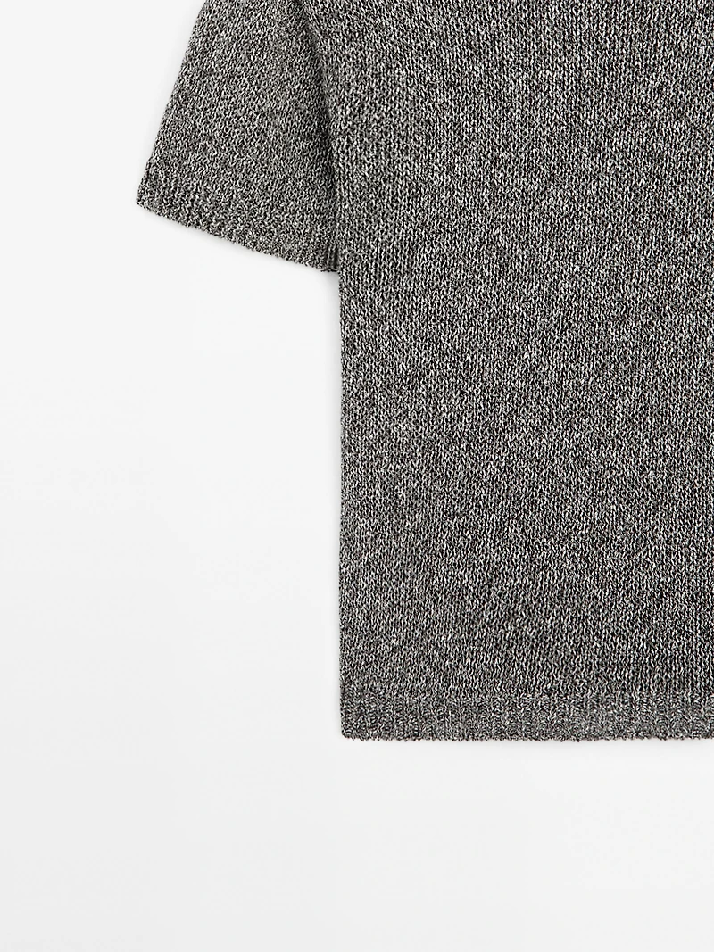 Metallic short sleeve knit sweater